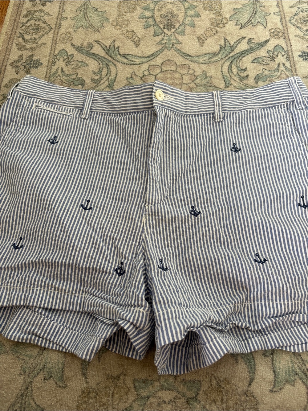 POLO by Ralph Lauren Seersucker Shorts With Embroidered RL Anchors, Size 14